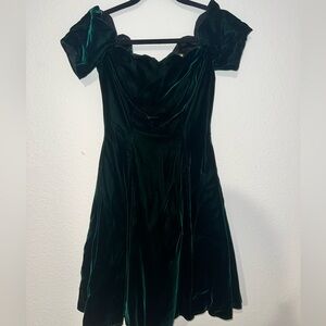 Rare VTG 1001 Nights Green Velvet Mini Dress